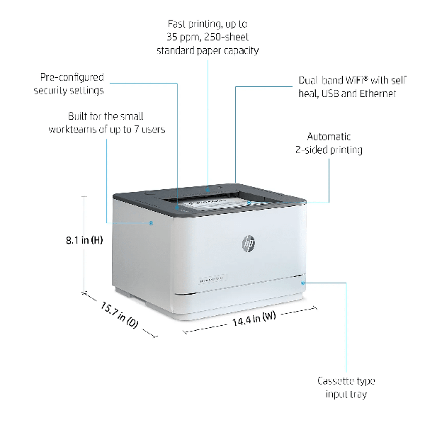HP LaserJet Pro 3001dw Printer (33 ppm A4 Mono / 250-Sheet Tray / Print Only) — image 3 of 6